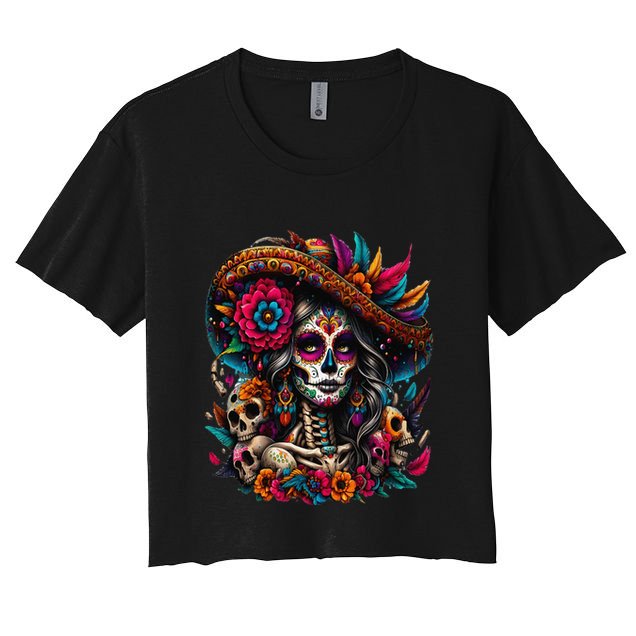 De Los Muertos La Catrina Day Of The Dead Sugar Skull Women Crop Top
