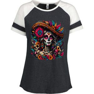 De Los Muertos La Catrina Day Of The Dead Sugar Skull Women Enza Ladies Jersey Colorblock Tee