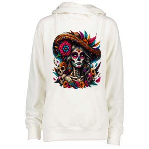 De Los Muertos La Catrina Day Of The Dead Sugar Skull Women Womens Funnel Neck Pullover Hood