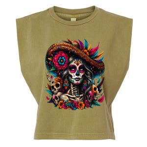 De Los Muertos La Catrina Day Of The Dead Sugar Skull Women Garment-Dyed Women's Muscle Tee