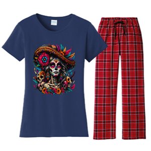 De Los Muertos La Catrina Day Of The Dead Sugar Skull Women Women's Flannel Pajama Set