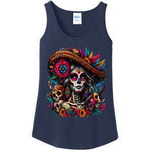 De Los Muertos La Catrina Day Of The Dead Sugar Skull Women Ladies Essential Tank