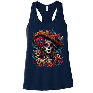 De Los Muertos La Catrina Day Of The Dead Sugar Skull Women Women's Racerback Tank