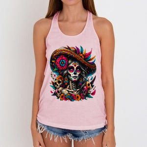 De Los Muertos La Catrina Day Of The Dead Sugar Skull Women Women's Knotted Racerback Tank