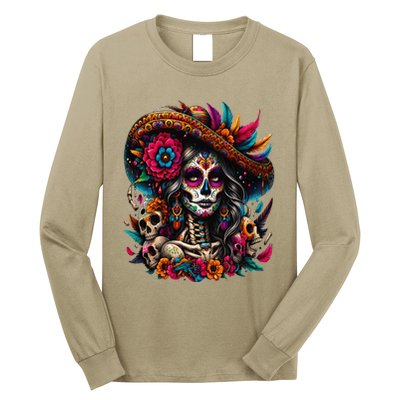 De Los Muertos La Catrina Day Of The Dead Sugar Skull Women Long Sleeve Shirt