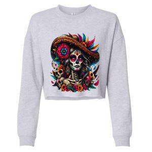 De Los Muertos La Catrina Day Of The Dead Sugar Skull Women Cropped Pullover Crew