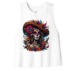 De Los Muertos La Catrina Day Of The Dead Sugar Skull Women Women's Racerback Cropped Tank