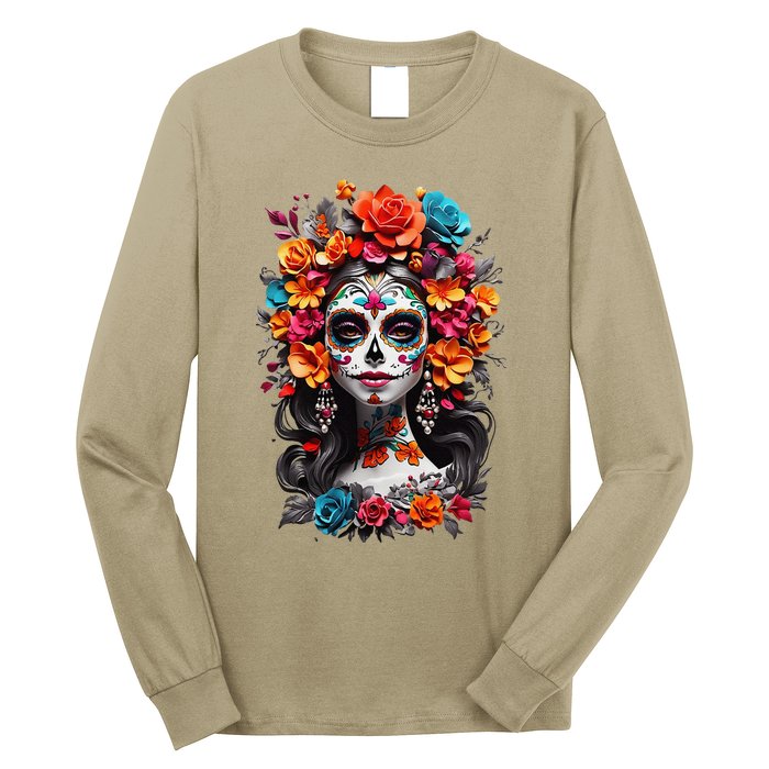 De Los Muertos La Catrina Day Of The Dead Sugar Skull Women Long Sleeve Shirt