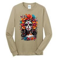 De Los Muertos La Catrina Day Of The Dead Sugar Skull Women Tall Long Sleeve T-Shirt