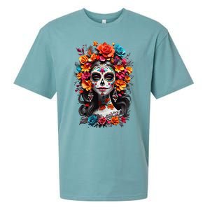 De Los Muertos La Catrina Day Of The Dead Sugar Skull Women Sueded Cloud Jersey T-Shirt