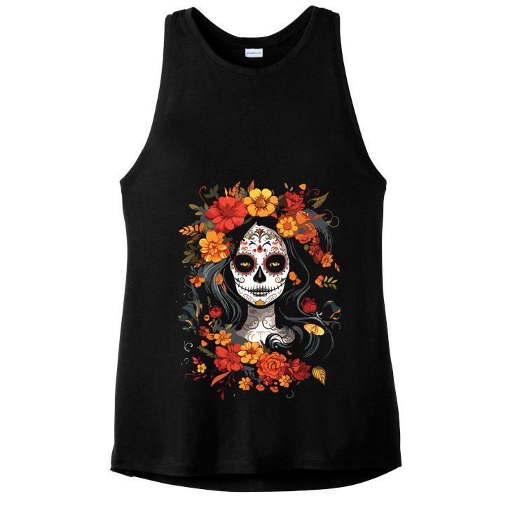 De Los Muertos La Catrina Day Of The Dead Sugar Skull Ladies PosiCharge Tri-Blend Wicking Tank
