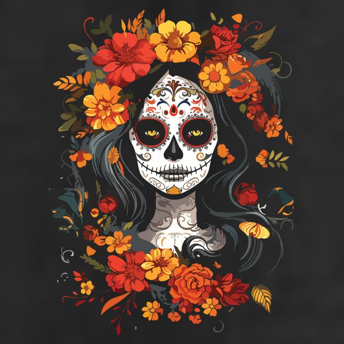 De Los Muertos La Catrina Day Of The Dead Sugar Skull 7 Panel Mesh Trucker Snapback Hat