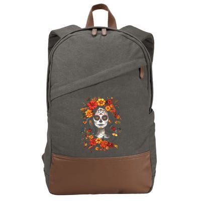 De Los Muertos La Catrina Day Of The Dead Sugar Skull Cotton Canvas Backpack