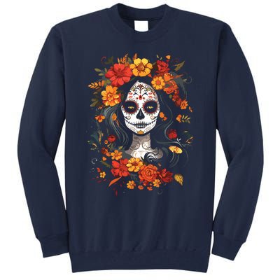 De Los Muertos La Catrina Day Of The Dead Sugar Skull Tall Sweatshirt