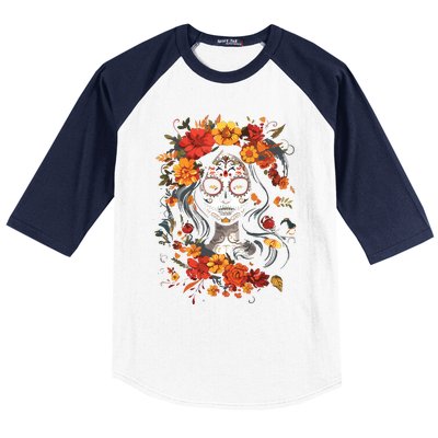 De Los Muertos La Catrina Day Of The Dead Sugar Skull Baseball Sleeve Shirt