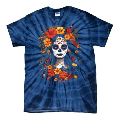 De Los Muertos La Catrina Day Of The Dead Sugar Skull Tie-Dye T-Shirt