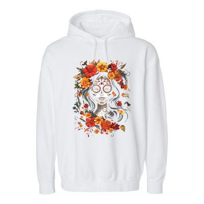 De Los Muertos La Catrina Day Of The Dead Sugar Skull Garment-Dyed Fleece Hoodie