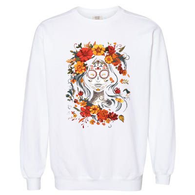 De Los Muertos La Catrina Day Of The Dead Sugar Skull Garment-Dyed Sweatshirt