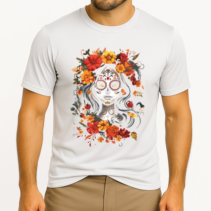 De Los Muertos La Catrina Day Of The Dead Sugar Skull Cooling Performance Crew T-Shirt