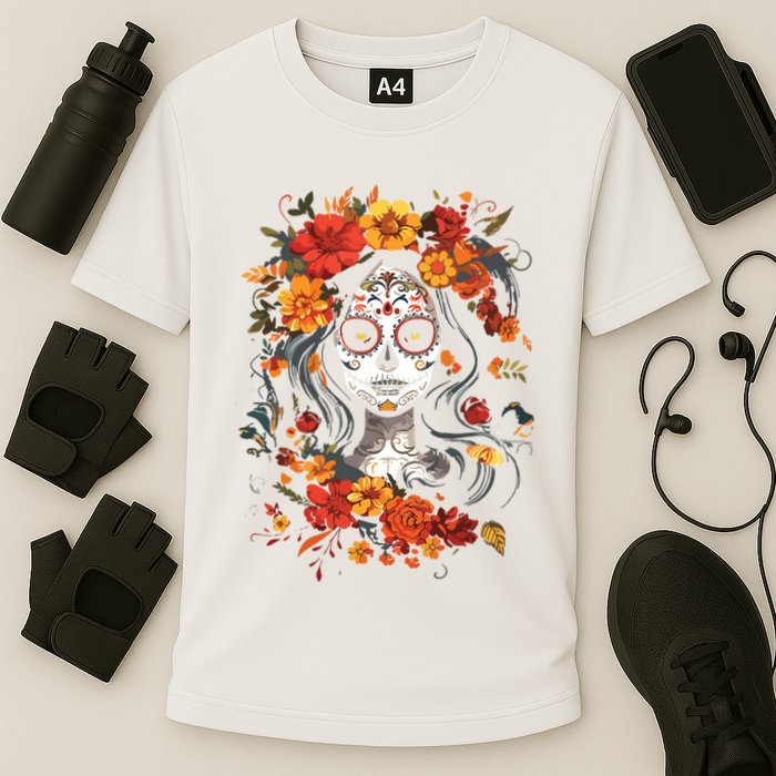 De Los Muertos La Catrina Day Of The Dead Sugar Skull Cooling Performance Crew T-Shirt