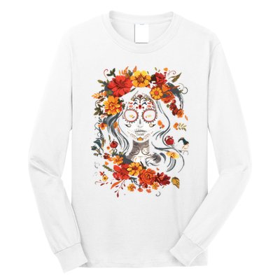 De Los Muertos La Catrina Day Of The Dead Sugar Skull Long Sleeve Shirt