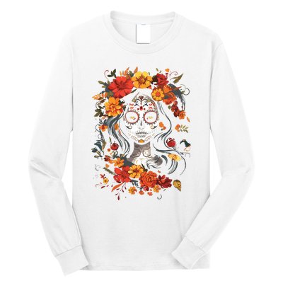 De Los Muertos La Catrina Day Of The Dead Sugar Skull Long Sleeve Shirt