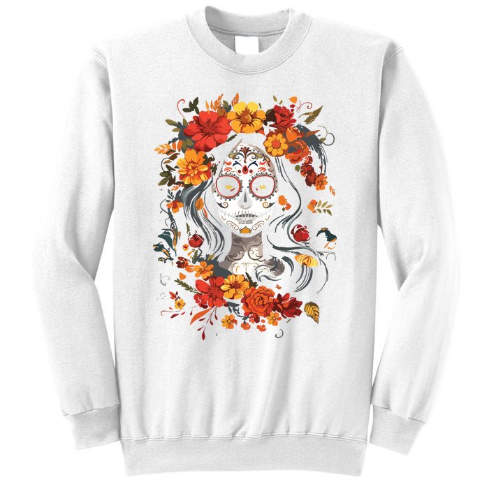 De Los Muertos La Catrina Day Of The Dead Sugar Skull Sweatshirt