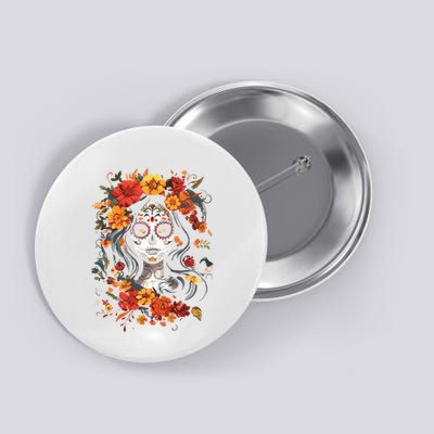 De Los Muertos La Catrina Day Of The Dead Sugar Skull Button
