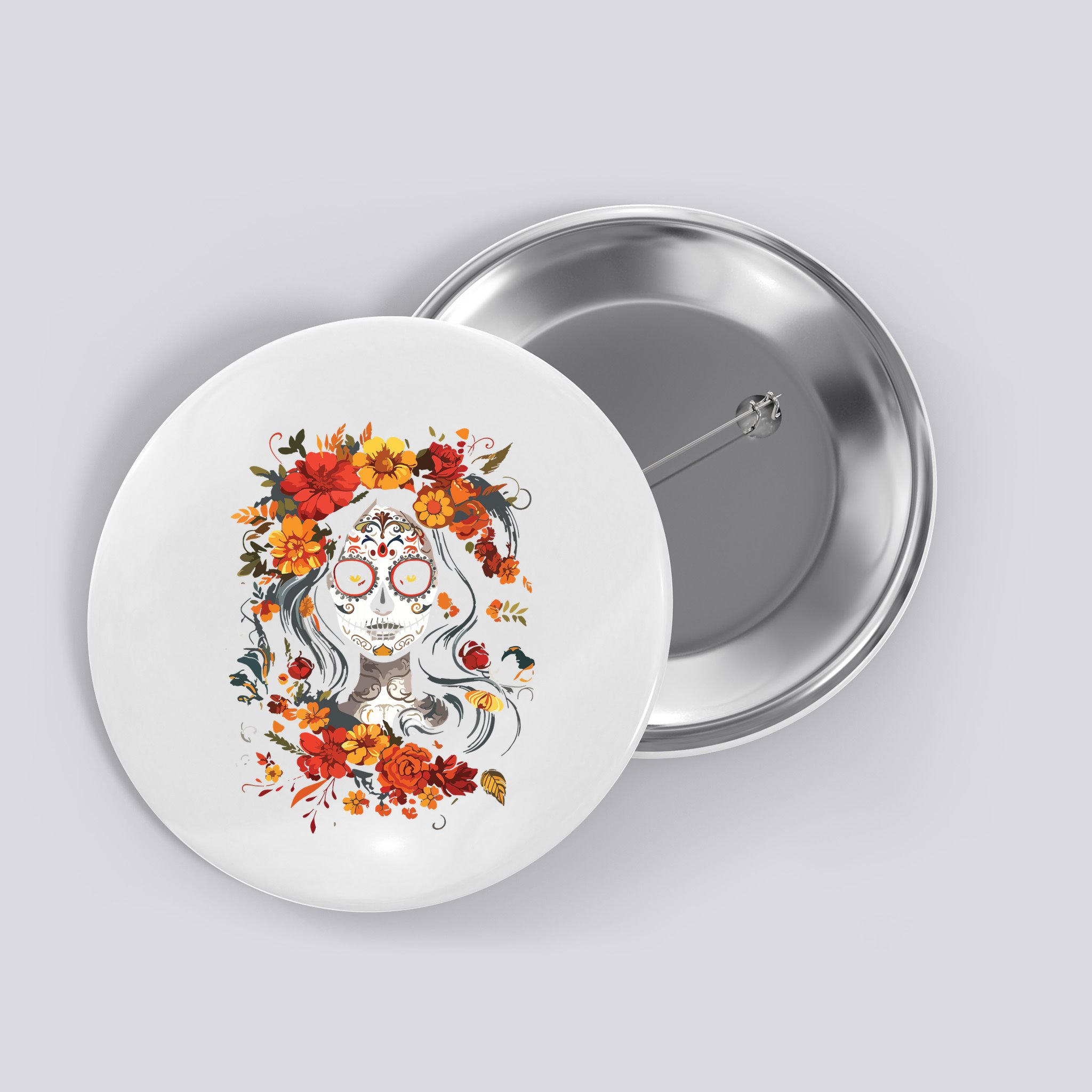 De Los Muertos La Catrina Day Of The Dead Sugar Skull Button
