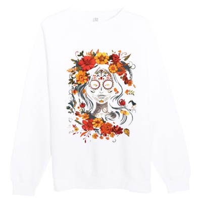 De Los Muertos La Catrina Day Of The Dead Sugar Skull Premium Crewneck Sweatshirt