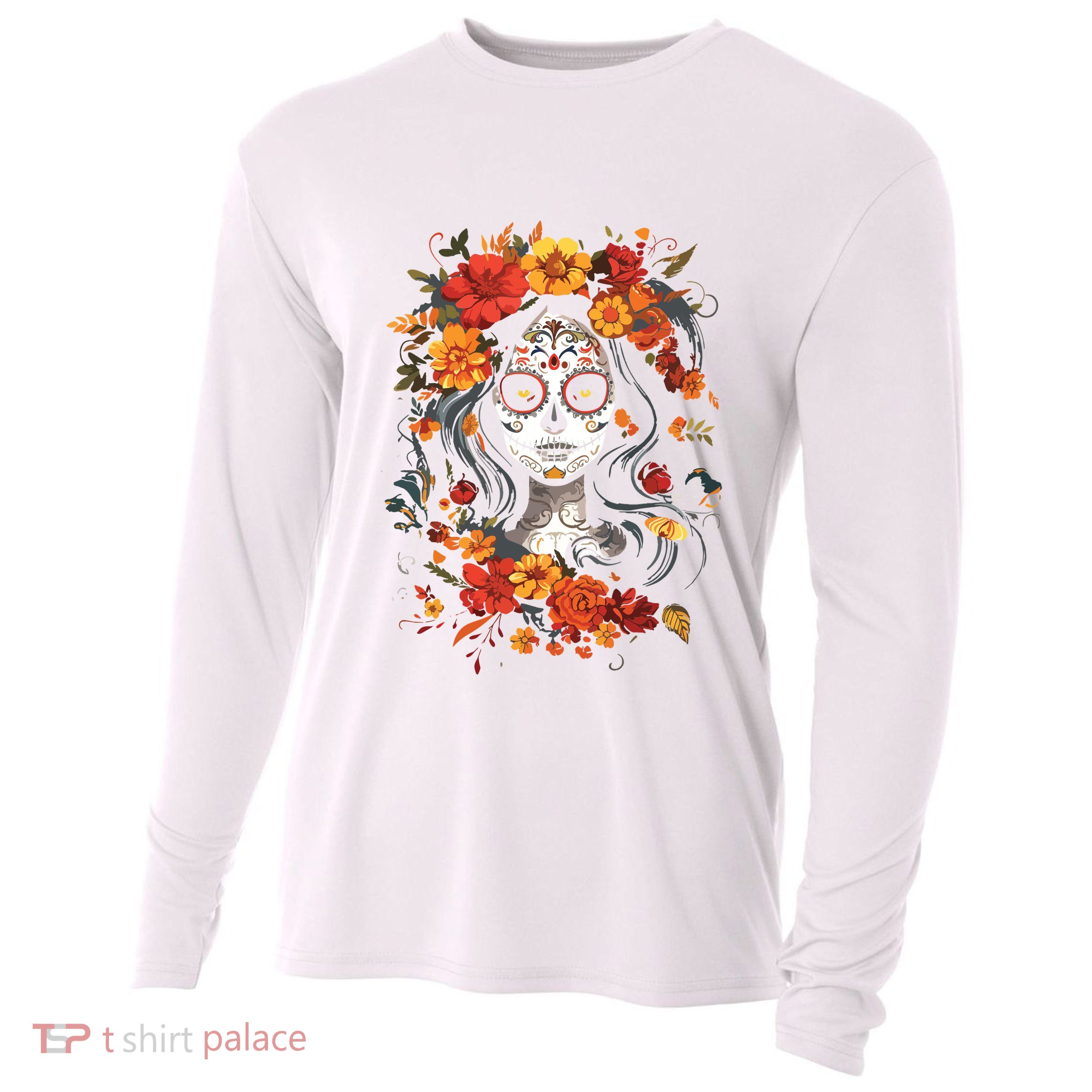 De Los Muertos La Catrina Day Of The Dead Sugar Skull Cooling Performance Long Sleeve Crew