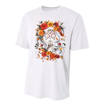 De Los Muertos La Catrina Day Of The Dead Sugar Skull Performance Sprint T-Shirt