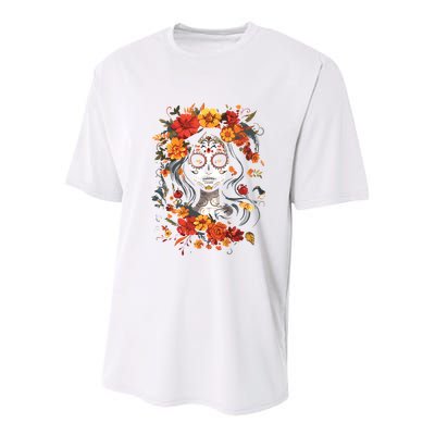 De Los Muertos La Catrina Day Of The Dead Sugar Skull Youth Performance Sprint T-Shirt
