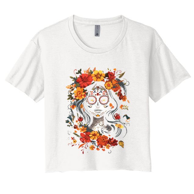De Los Muertos La Catrina Day Of The Dead Sugar Skull Crop Top