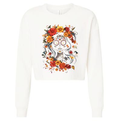 De Los Muertos La Catrina Day Of The Dead Sugar Skull Cropped Pullover Crew