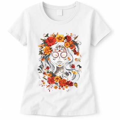 De Los Muertos La Catrina Day Of The Dead Sugar Skull Womens T-Shirt