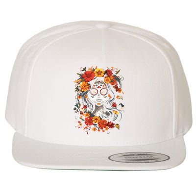 De Los Muertos La Catrina Day Of The Dead Sugar Skull Wool Snapback Cap