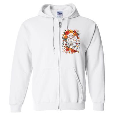 De Los Muertos La Catrina Day Of The Dead Sugar Skull Full Zip Hoodie