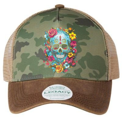 De Los Muertos Day Of The Dead Sugar Skull Halloween Legacy Tie Dye Trucker Hat