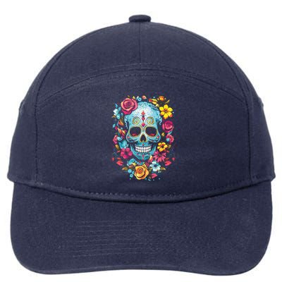 De Los Muertos Day Of The Dead Sugar Skull Halloween 7-Panel Snapback Hat