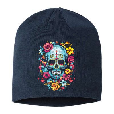 De Los Muertos Day Of The Dead Sugar Skull Halloween Sustainable Beanie