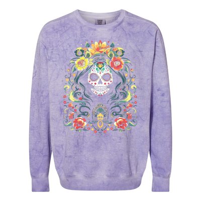 De Los Muertos La Catrina Day Of The Dead Sugar Skull Colorblast Crewneck Sweatshirt