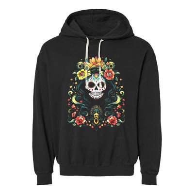 De Los Muertos La Catrina Day Of The Dead Sugar Skull Garment-Dyed Fleece Hoodie