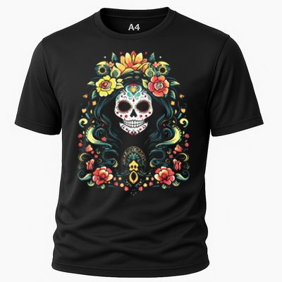 De Los Muertos La Catrina Day Of The Dead Sugar Skull Cooling Performance Crew T-Shirt