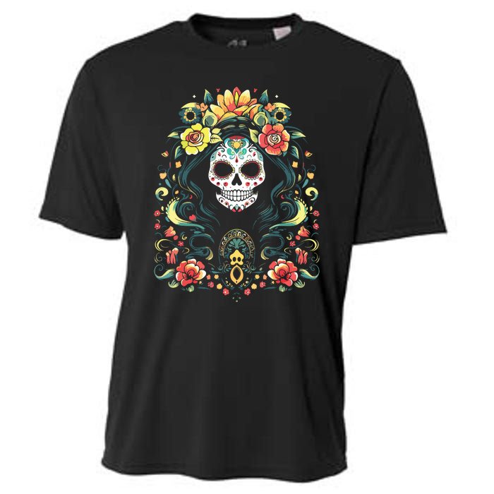 De Los Muertos La Catrina Day Of The Dead Sugar Skull Cooling Performance Crew T-Shirt