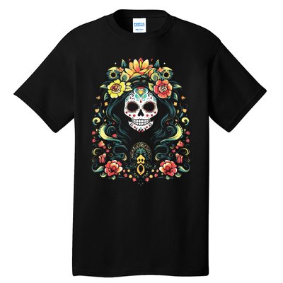 De Los Muertos La Catrina Day Of The Dead Sugar Skull Tall T-Shirt