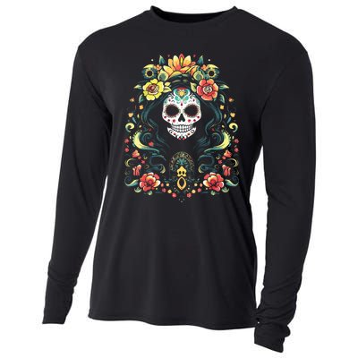 De Los Muertos La Catrina Day Of The Dead Sugar Skull Cooling Performance Long Sleeve Crew