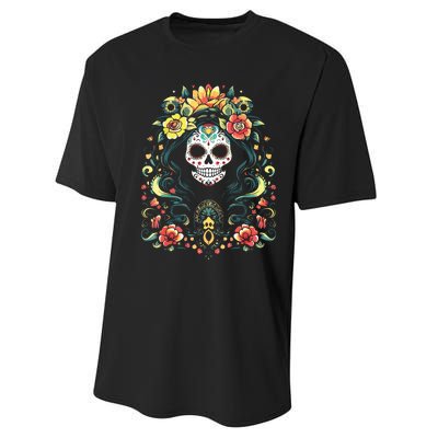 De Los Muertos La Catrina Day Of The Dead Sugar Skull Performance Sprint T-Shirt