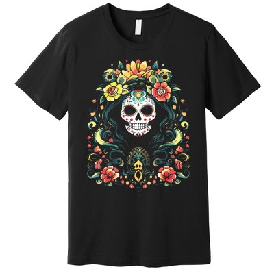 De Los Muertos La Catrina Day Of The Dead Sugar Skull Premium T-Shirt