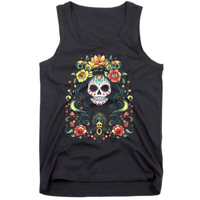 De Los Muertos La Catrina Day Of The Dead Sugar Skull Tank Top